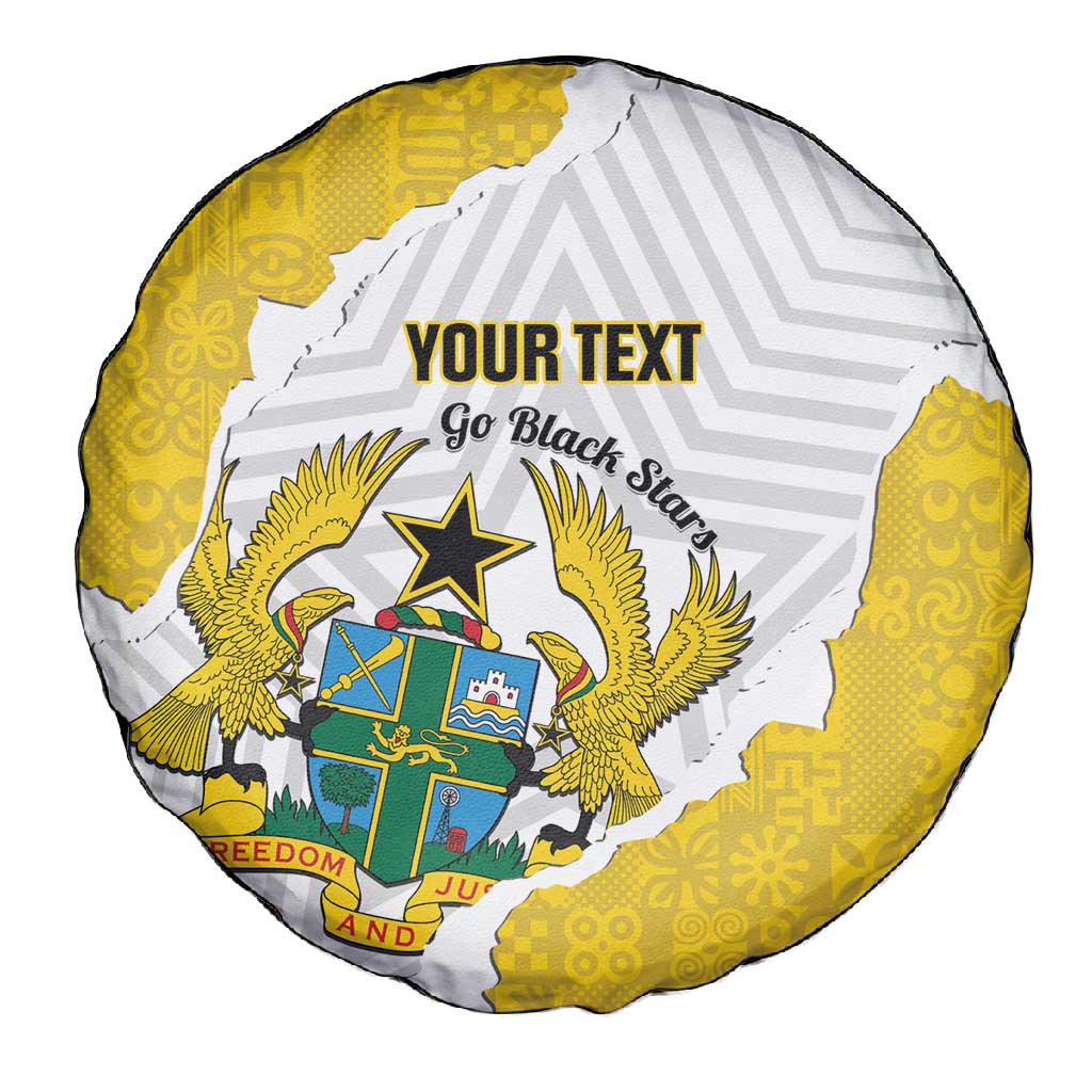 Custom Ghana Football Spare Tire Cover 2026 Go Black Stars Yellow Adinkra Pattern - African Pride