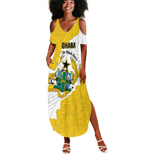 Custom Ghana Football Summer Maxi Dress 2026 Go Black Stars Yellow Adinkra Pattern - African Pride