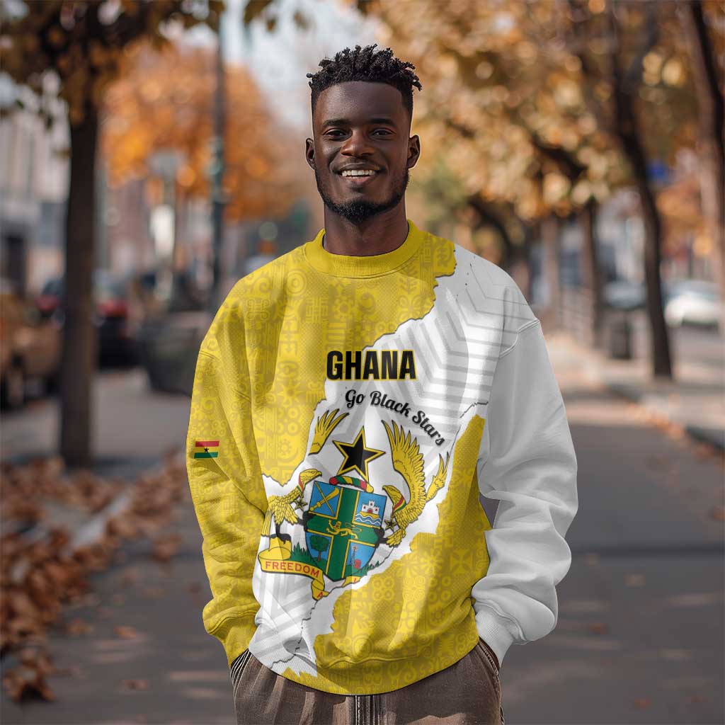 Custom Ghana Football Sweatshirt 2026 Go Black Stars Yellow Adinkra Pattern - African Pride