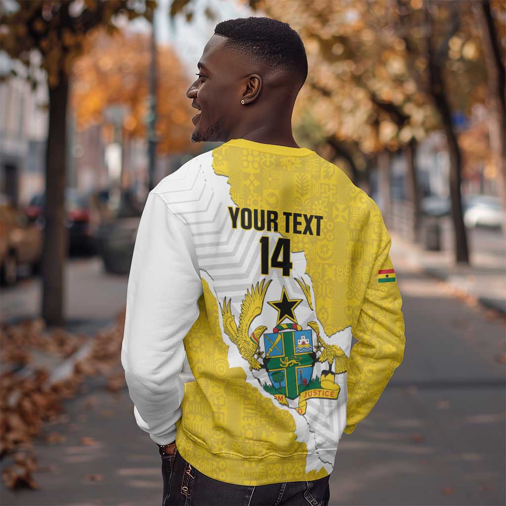 Custom Ghana Football Sweatshirt 2026 Go Black Stars Yellow Adinkra Pattern - African Pride