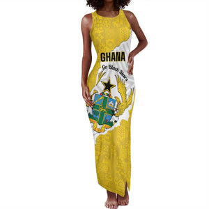 Custom Ghana Football Tank Maxi Dress 2026 Go Black Stars Yellow Adinkra Pattern - African Pride