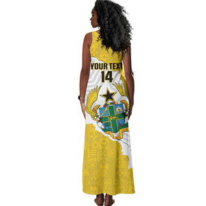 Custom Ghana Football Tank Maxi Dress 2026 Go Black Stars Yellow Adinkra Pattern - African Pride