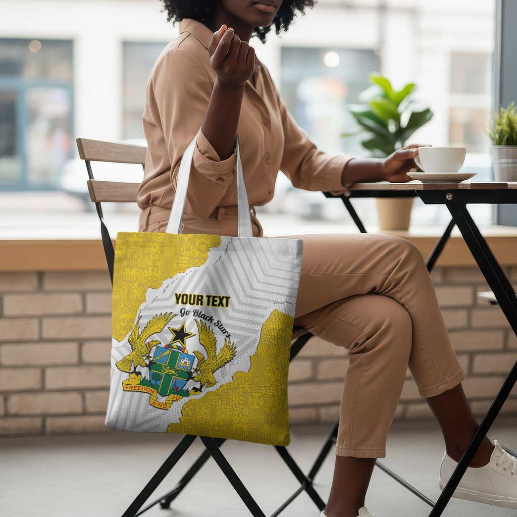 Custom Ghana Football Tote Bag 2026 Go Black Stars Yellow Adinkra Pattern - African Pride