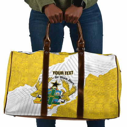 Custom Ghana Football Travel Bag 2026 Go Black Stars Yellow Adinkra Pattern - African Pride