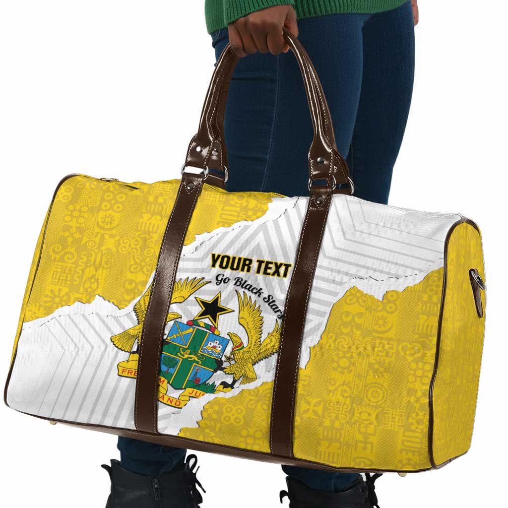 Custom Ghana Football Travel Bag 2026 Go Black Stars Yellow Adinkra Pattern - African Pride