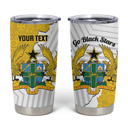 Custom Ghana Football Tumbler Cup 2026 Go Black Stars Yellow Adinkra Pattern - African Pride