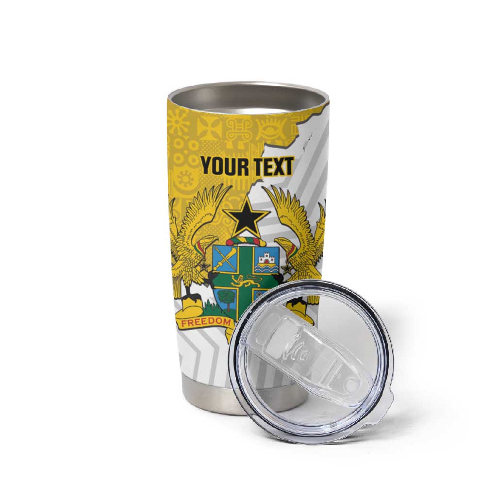 Custom Ghana Football Tumbler Cup 2026 Go Black Stars Yellow Adinkra Pattern - African Pride