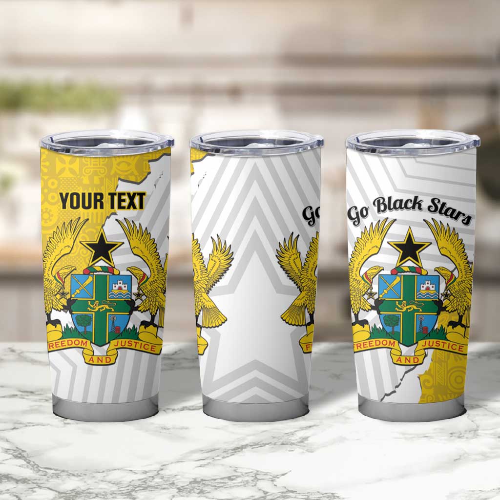 Custom Ghana Football Tumbler Cup 2026 Go Black Stars Yellow Adinkra Pattern - African Pride