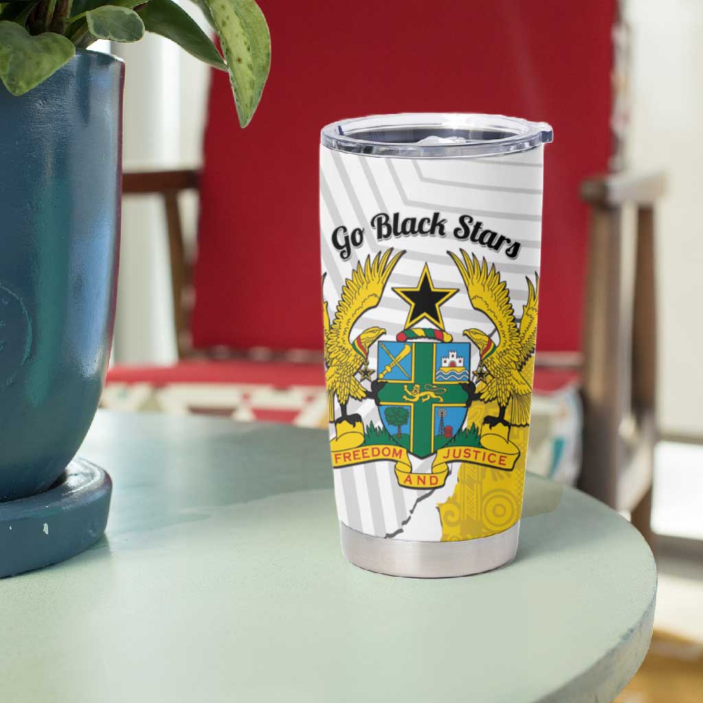 Custom Ghana Football Tumbler Cup 2026 Go Black Stars Yellow Adinkra Pattern - African Pride