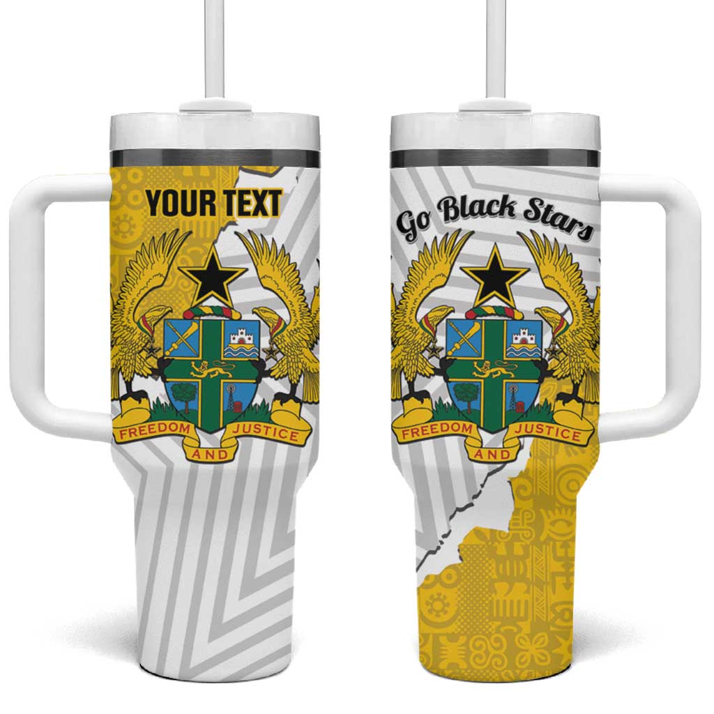 Custom Ghana Football Tumbler With Handle 2026 Go Black Stars Yellow Adinkra Pattern - African Pride