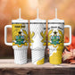 Custom Ghana Football Tumbler With Handle 2026 Go Black Stars Yellow Adinkra Pattern - African Pride