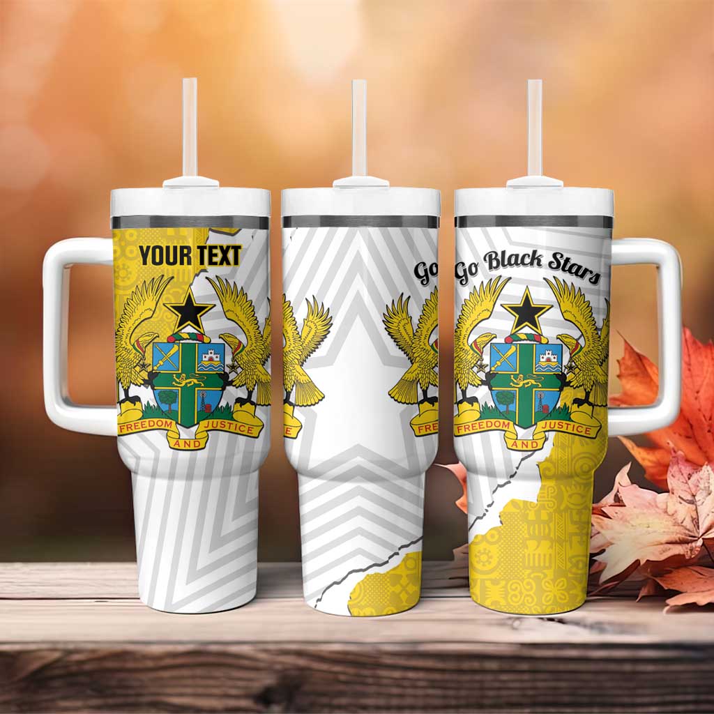 Custom Ghana Football Tumbler With Handle 2026 Go Black Stars Yellow Adinkra Pattern - African Pride