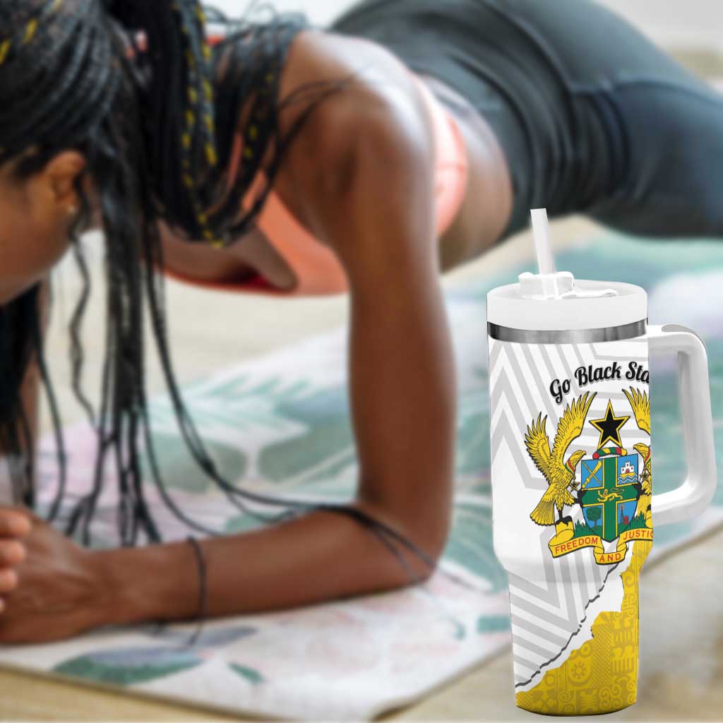 Custom Ghana Football Tumbler With Handle 2026 Go Black Stars Yellow Adinkra Pattern - African Pride