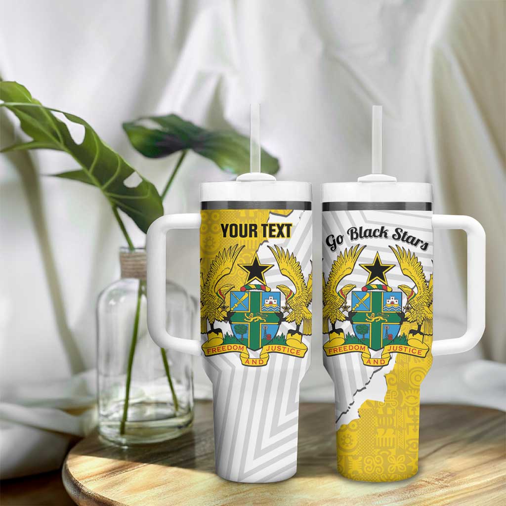 Custom Ghana Football Tumbler With Handle 2026 Go Black Stars Yellow Adinkra Pattern - African Pride