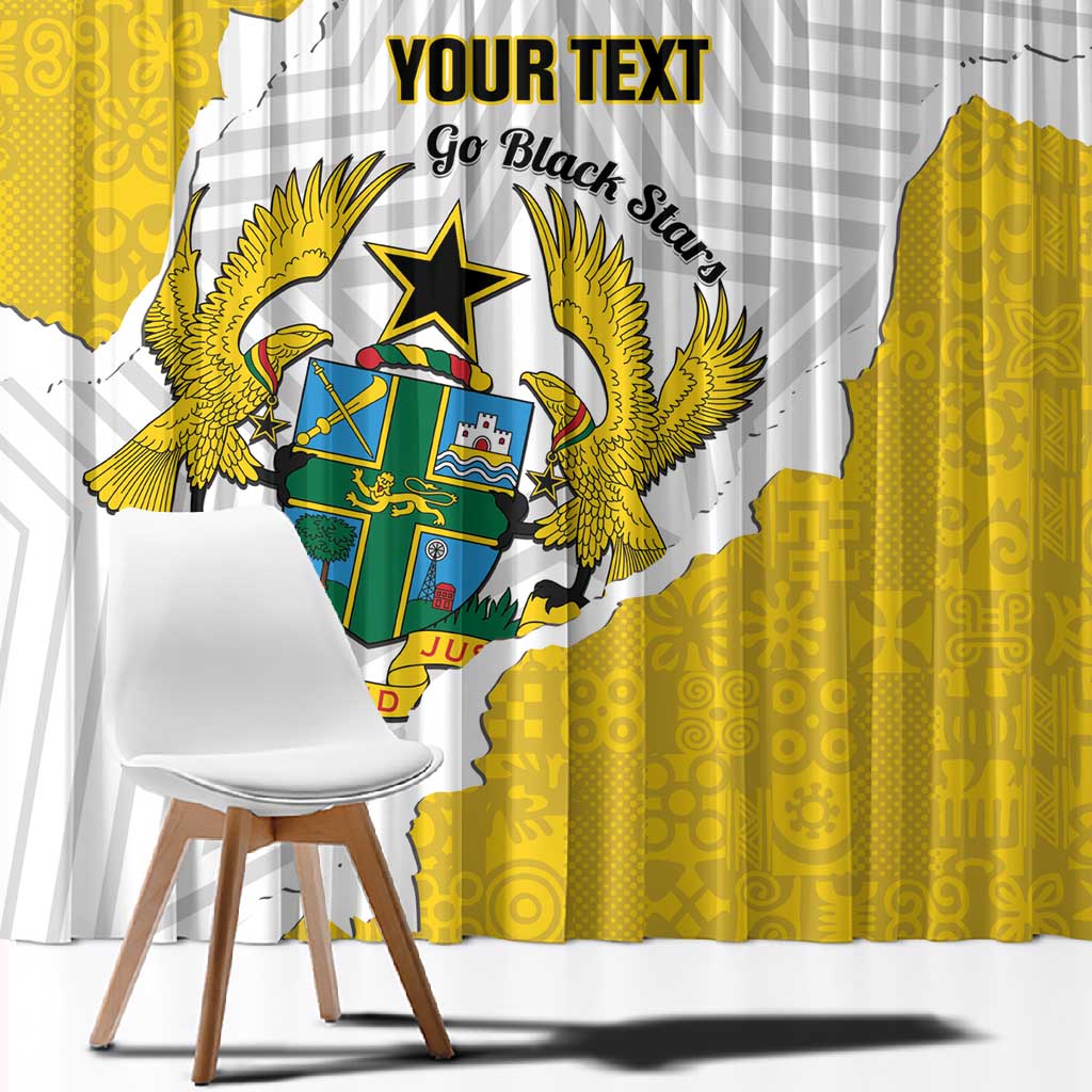 Custom Ghana Football Window Curtain 2026 Go Black Stars Yellow Adinkra Pattern - African Pride