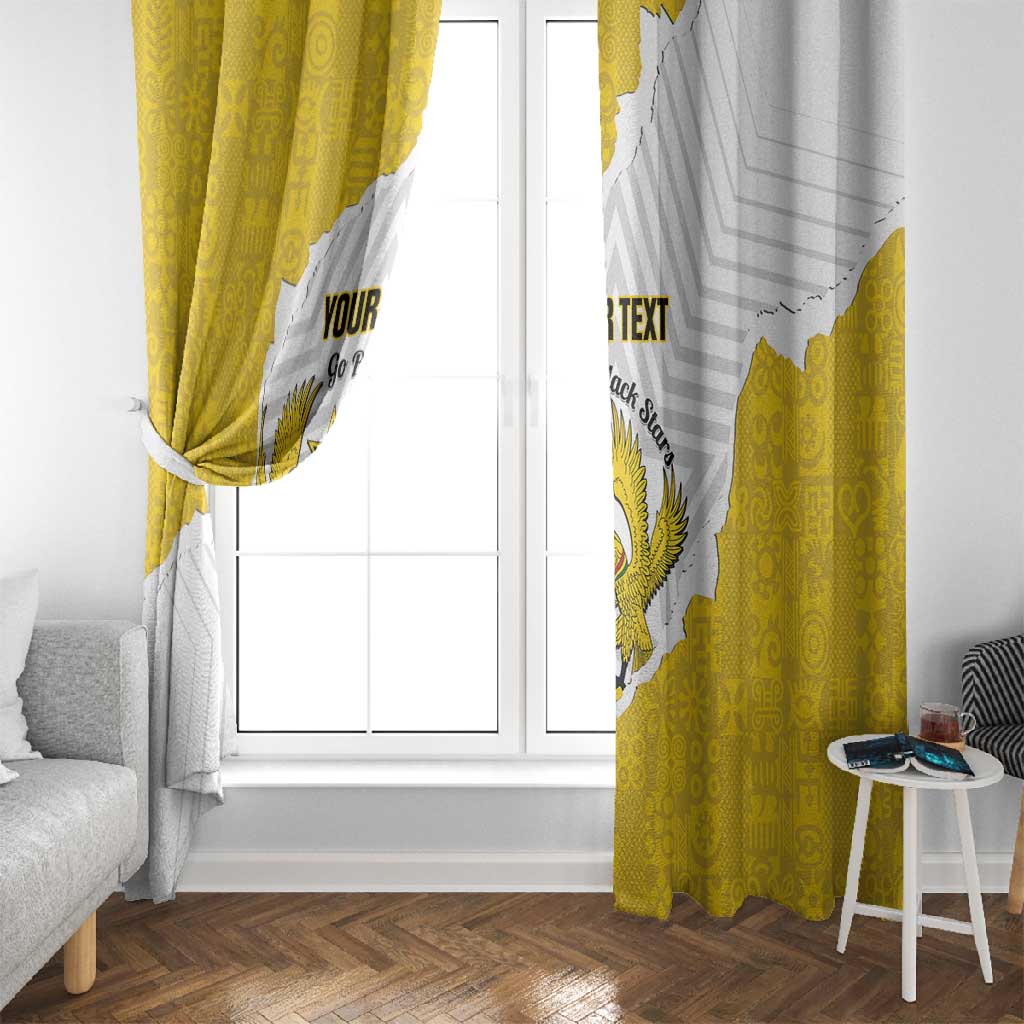 Custom Ghana Football Window Curtain 2026 Go Black Stars Yellow Adinkra Pattern - African Pride