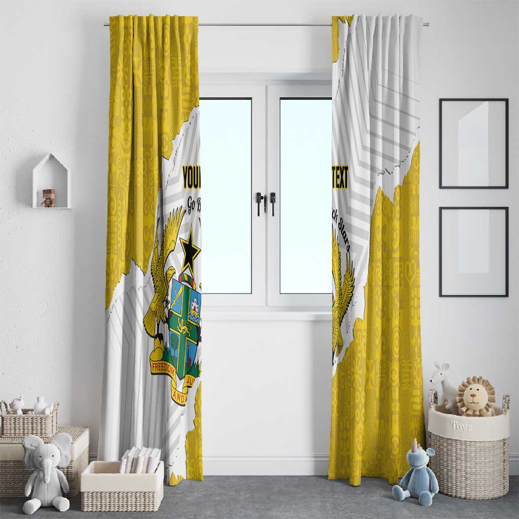 Custom Ghana Football Window Curtain 2026 Go Black Stars Yellow Adinkra Pattern - African Pride