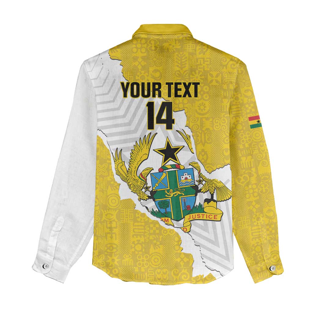 Custom Ghana Football Women Casual Shirt 2026 Go Black Stars Yellow Adinkra Pattern - African Pride