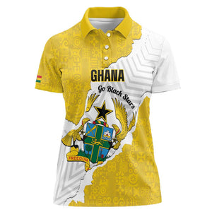 Custom Ghana Football Women Polo Shirt 2026 Go Black Stars Yellow Adinkra Pattern - African Pride