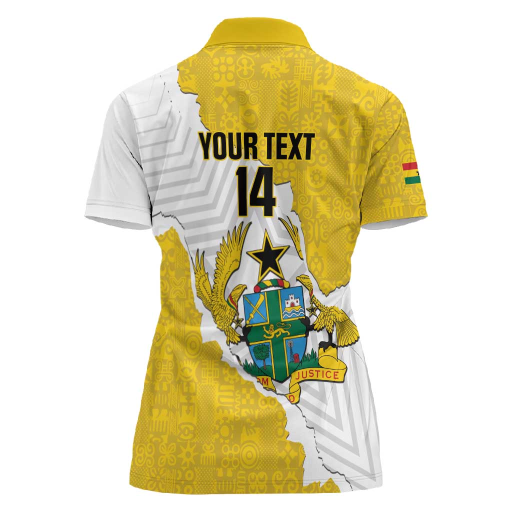 Custom Ghana Football Women Polo Shirt 2026 Go Black Stars Yellow Adinkra Pattern LT14