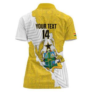 Custom Ghana Football Women Polo Shirt 2026 Go Black Stars Yellow Adinkra Pattern - African Pride