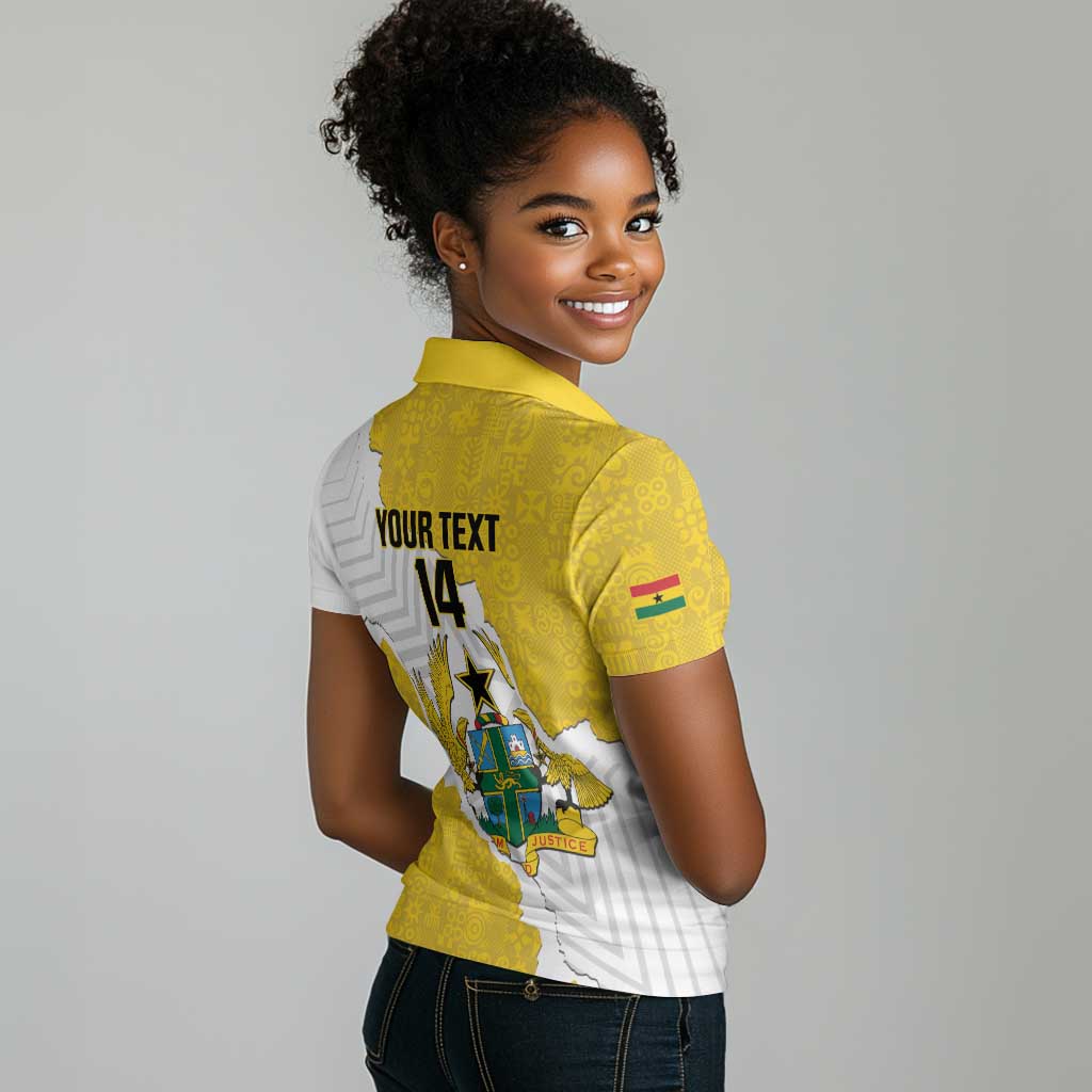Custom Ghana Football Women Polo Shirt 2026 Go Black Stars Yellow Adinkra Pattern LT14