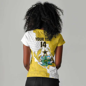 Custom Ghana Football Women V-Neck T-Shirt 2026 Go Black Stars Yellow Adinkra Pattern - African Pride
