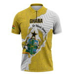 Custom Ghana Football Zipper Polo Shirt 2026 Go Black Stars Yellow Adinkra Pattern - African Pride