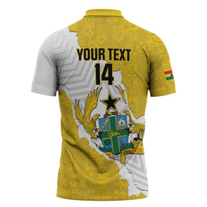 Custom Ghana Football Zipper Polo Shirt 2026 Go Black Stars Yellow Adinkra Pattern - African Pride