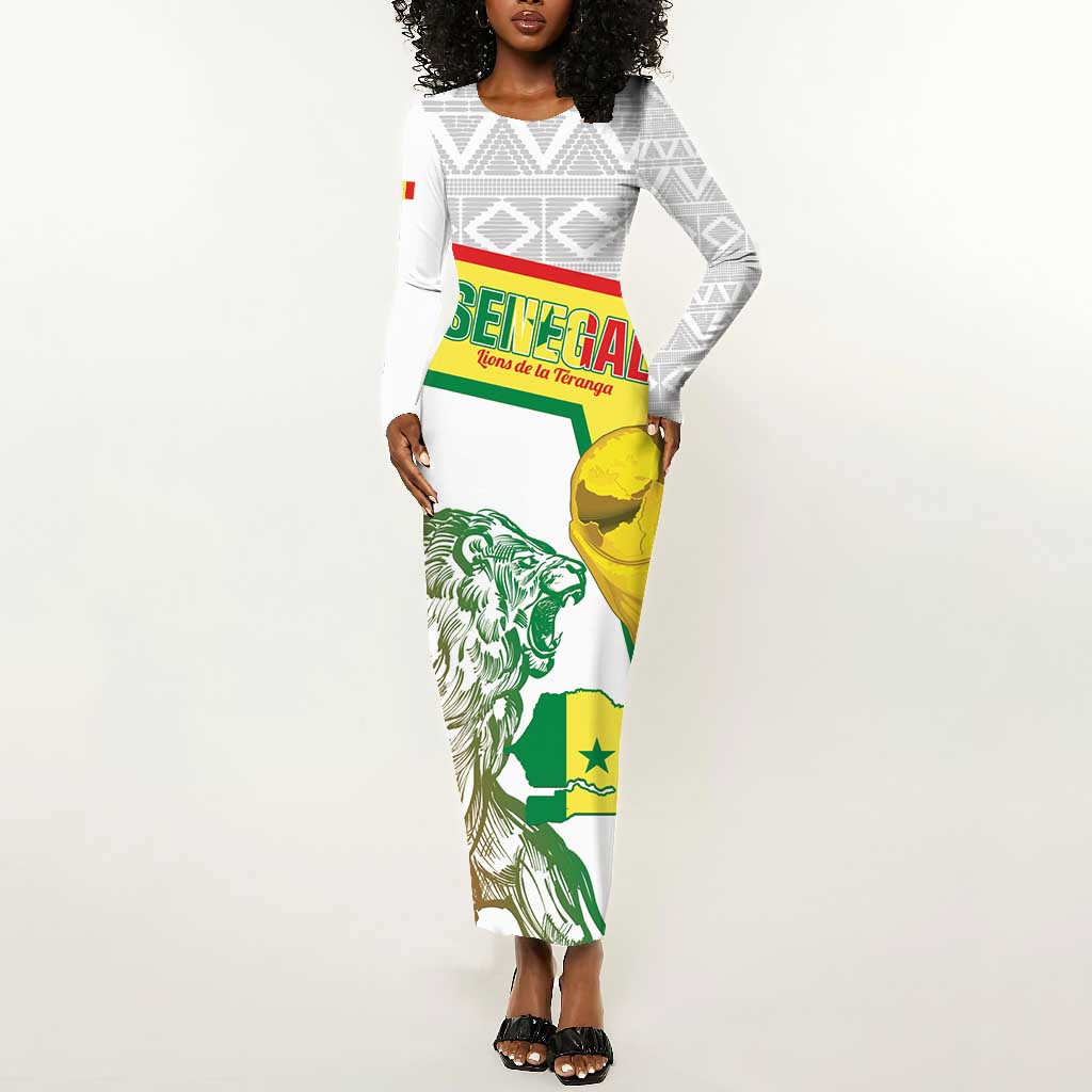 Personalized Senegal Football Long Sleeve Bodycon Dress 2026 Come On Lions de la Teranga - African Pride