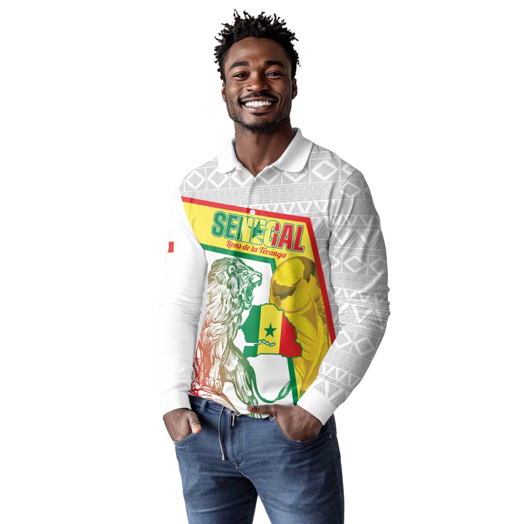 Personalized Senegal Football Long Sleeve Polo Shirt 2026 Come On Lions de la Teranga - African Pride