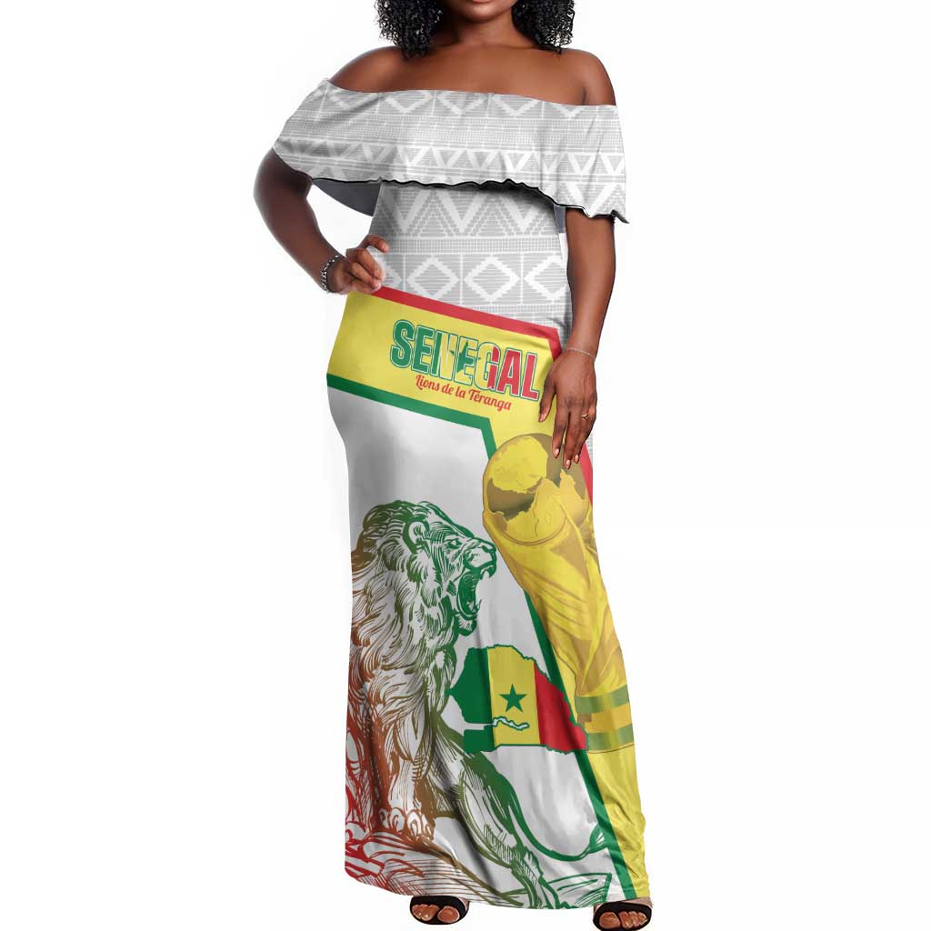 Personalized Senegal Football Off Shoulder Maxi Dress 2026 Come On Lions de la Teranga - African Pride