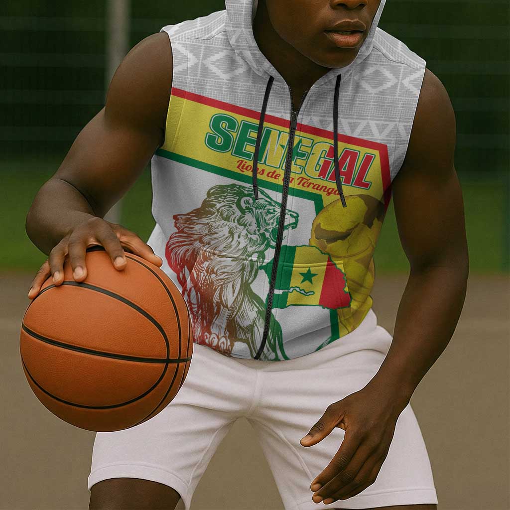 Personalized Senegal Football Sleeveless Zip Hoodie 2026 Come On Lions de la Teranga - African Pride
