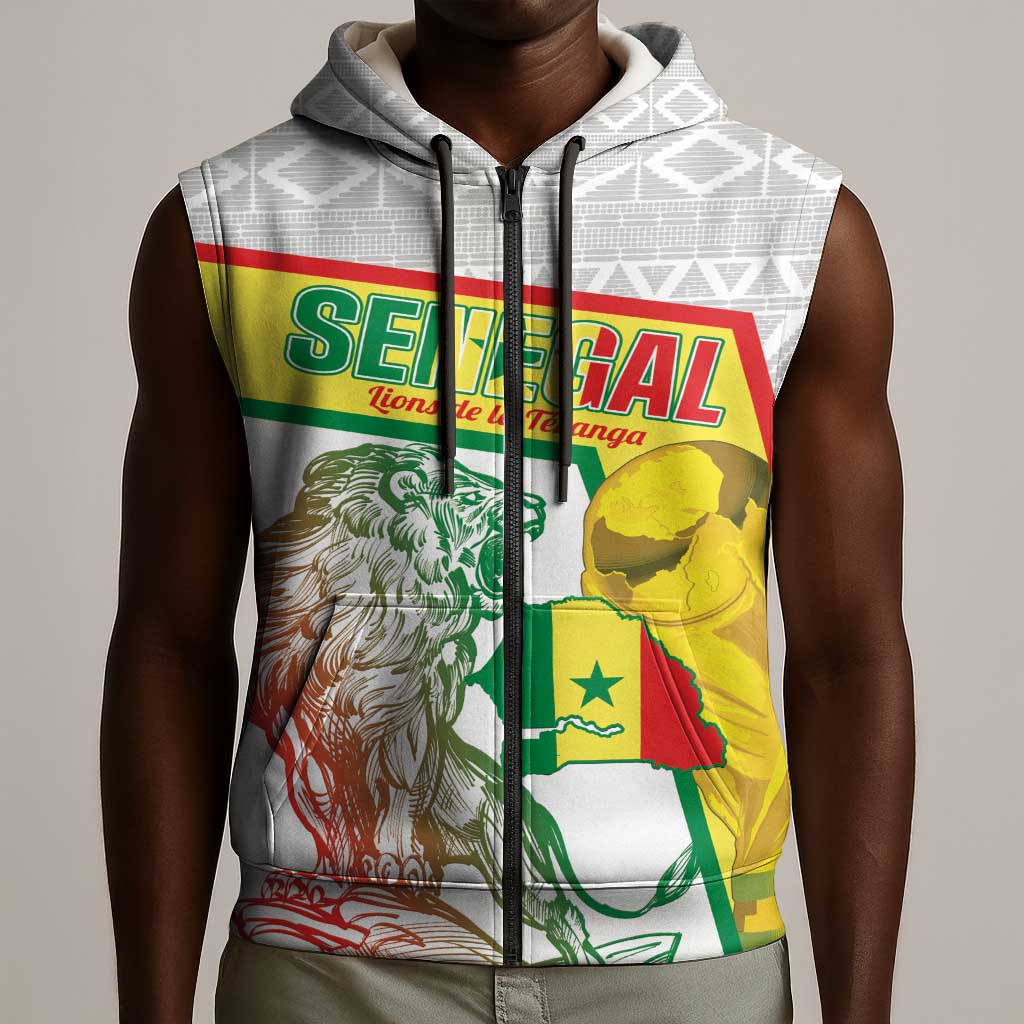 Personalized Senegal Football Sleeveless Zip Hoodie 2026 Come On Lions de la Teranga - African Pride