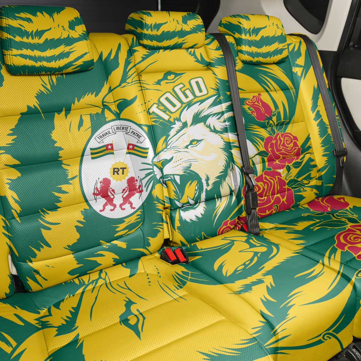 Togo Independence Day Back Car Seat Cover Lion and Rose Proud To Be Togolese