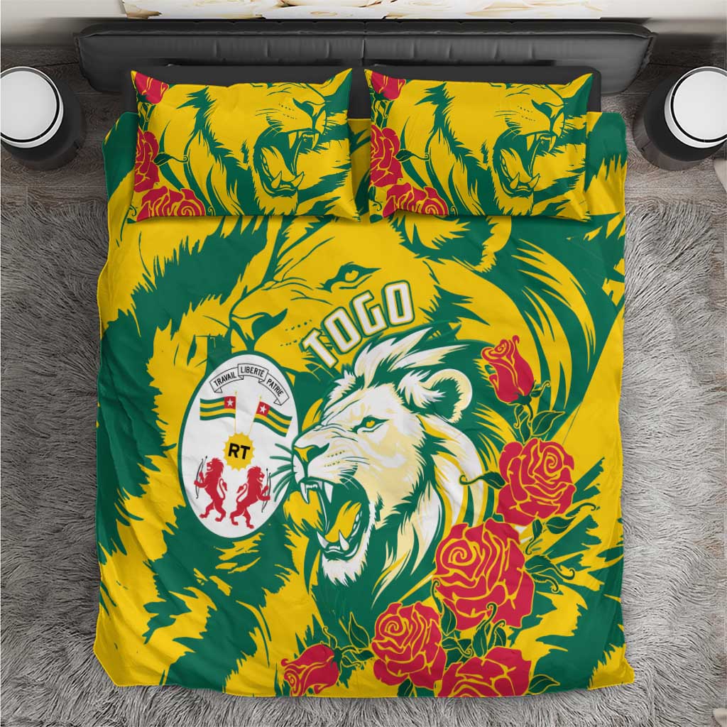 Togo Independence Day Bedding Set Lion and Rose Proud To Be Togolese
