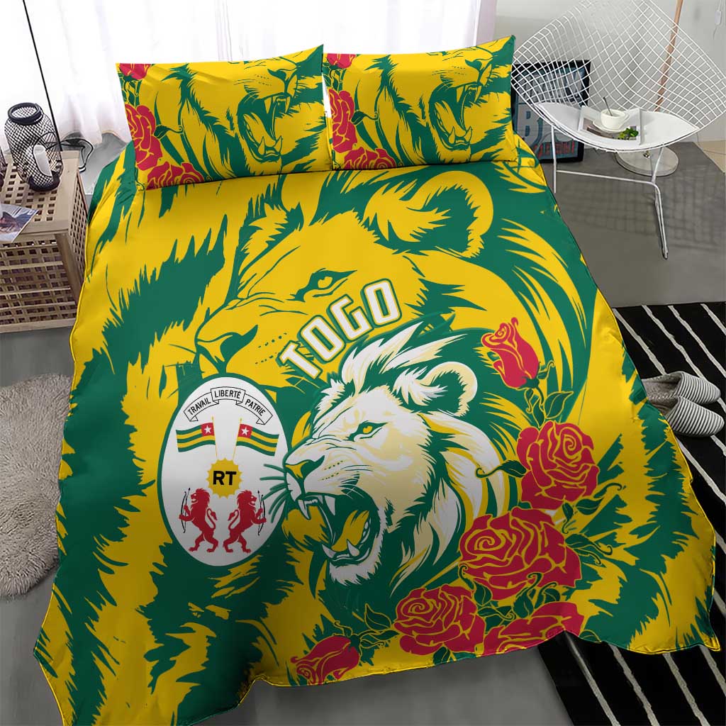 Togo Independence Day Bedding Set Lion and Rose Proud To Be Togolese
