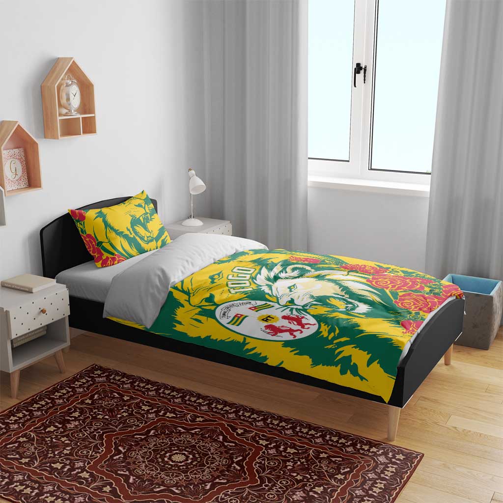 Togo Independence Day Bedding Set Lion and Rose Proud To Be Togolese