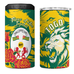 Togo Independence Day 4 in 1 Can Cooler Tumbler Lion and Rose Proud To Be Togolese