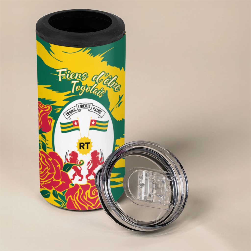 Togo Independence Day 4 in 1 Can Cooler Tumbler Lion and Rose Proud To Be Togolese