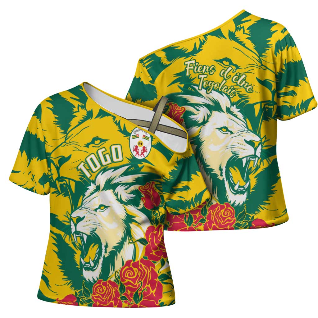 Togo Independence Day Cross Shoulder Shirt Lion and Rose Proud To Be Togolese