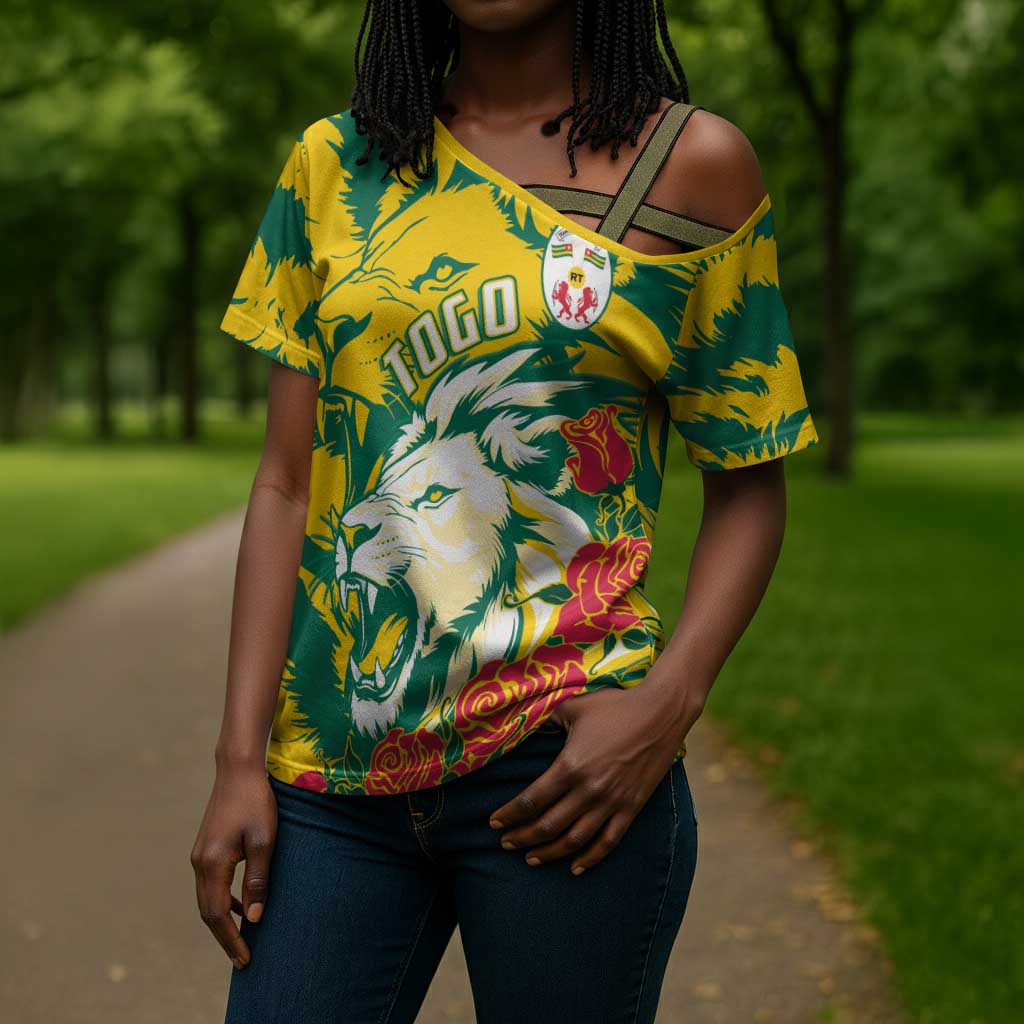 Togo Independence Day Cross Shoulder Shirt Lion and Rose Proud To Be Togolese