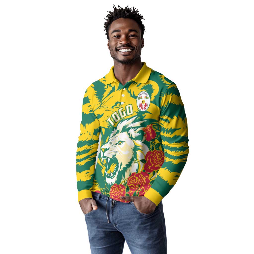 Togo Independence Day Long Sleeve Polo Shirt Lion and Rose Proud To Be Togolese