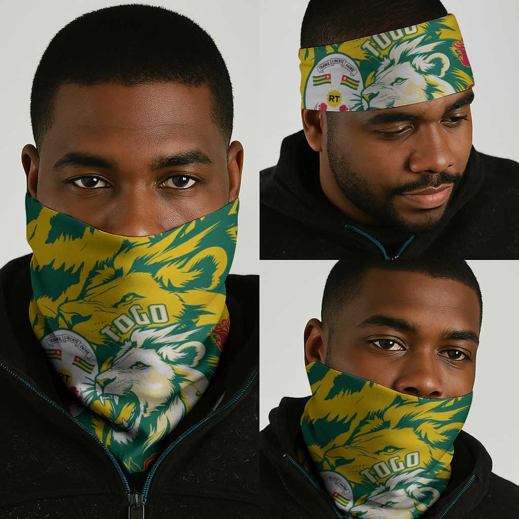 Togo Independence Day Neck Gaiter Lion and Rose Proud To Be Togolese