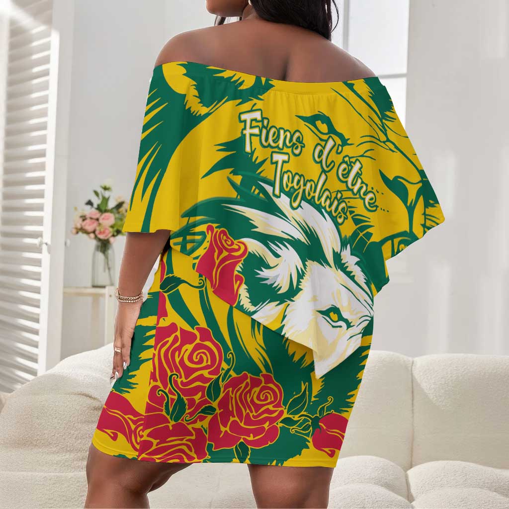 Togo Independence Day Off Shoulder Short Dress Lion and Rose Proud To Be Togolese