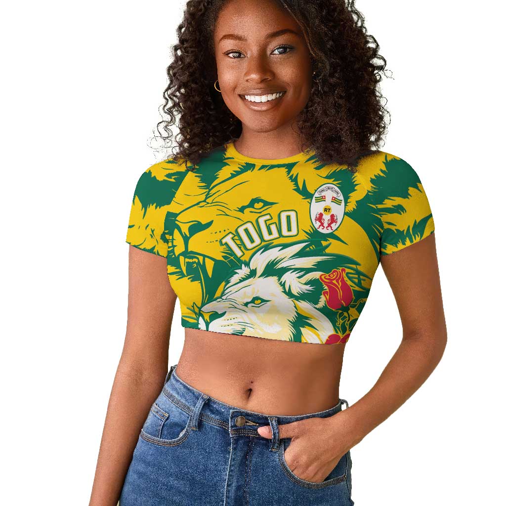 Togo Independence Day Raglan Cropped T shirt Lion and Rose Proud To Be Togolese