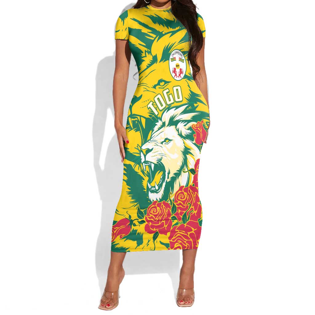 Togo Independence Day Short Sleeve Bodycon Dress Lion and Rose Proud To Be Togolese