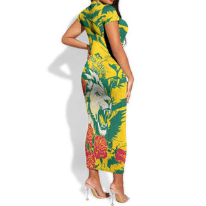 Togo Independence Day Short Sleeve Bodycon Dress Lion and Rose Proud To Be Togolese