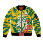 Togo Independence Day Sleeve Zip Bomber Jacket Lion and Rose Proud To Be Togolese