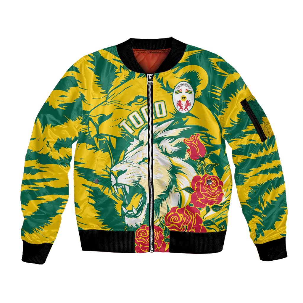 Togo Independence Day Sleeve Zip Bomber Jacket Lion and Rose Proud To Be Togolese